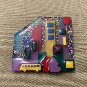 Vintage City Scene Pin by Lucinda